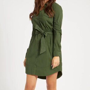 NWT! GUESS Women's Long Sleeve Botton Down Shirtdress Green Size S